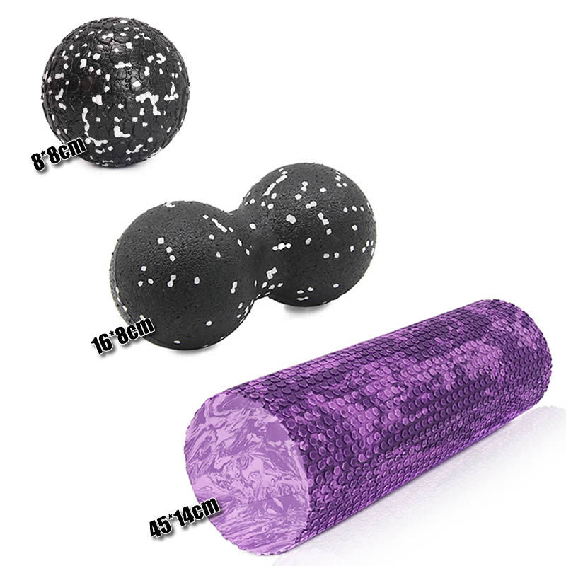 Purple foam roller with massage balls for post-workout recovery and muscle relief