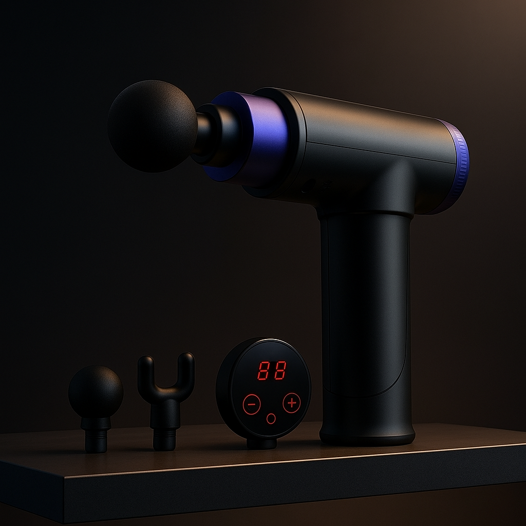 Deep tissue massage gun with multiple attachment heads for muscle recovery and pain relief