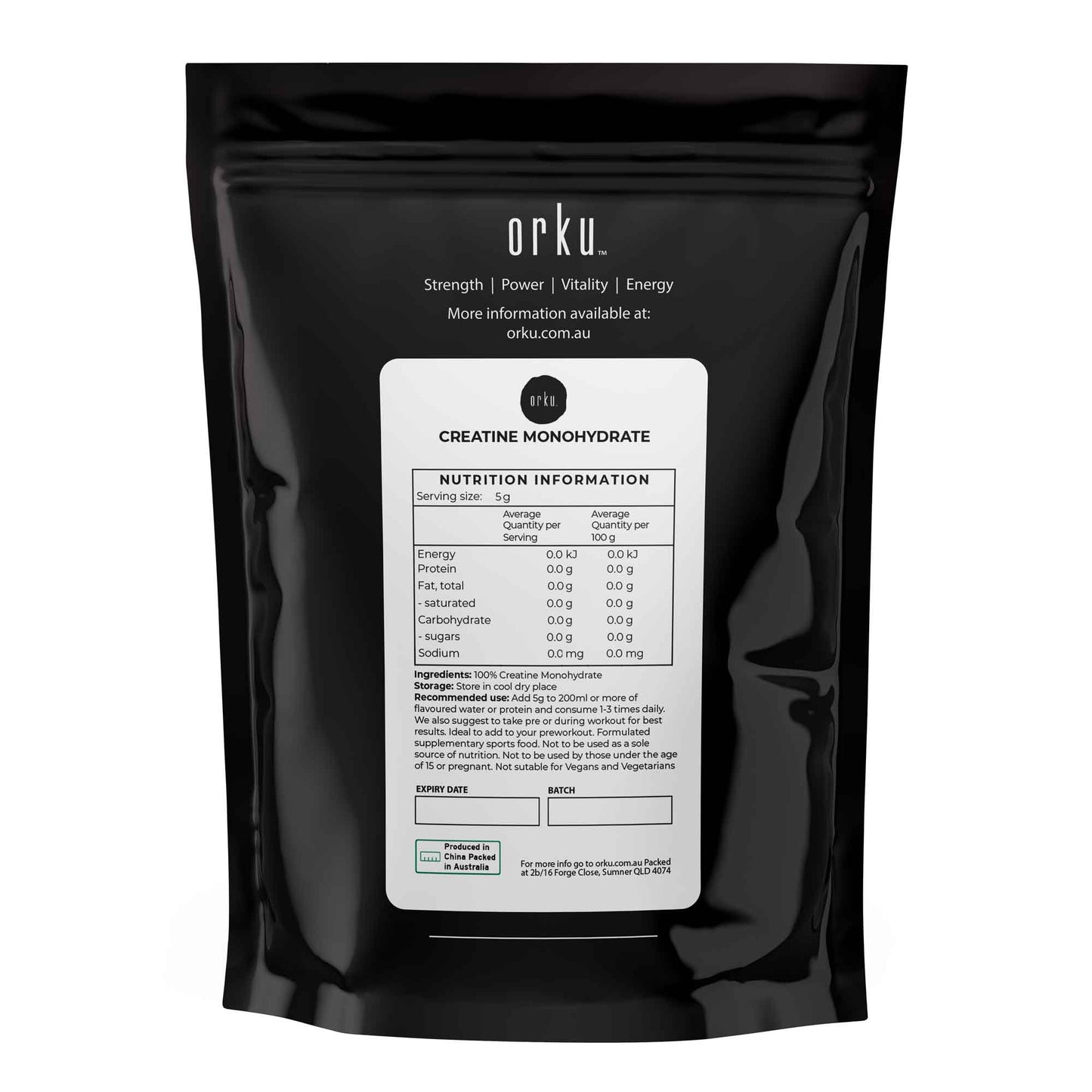 creatine monohydrate powder packaging label supplement for gym performance and strength