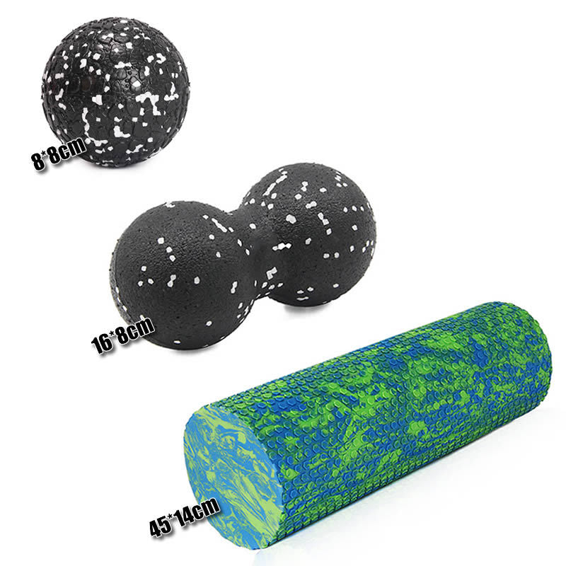 Blue foam roller with massage balls designed for muscle recovery and trigger point relief
