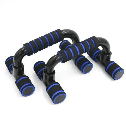 Black elevated push up bars for chest with angled ergonomic handles for wrist-friendly strength training