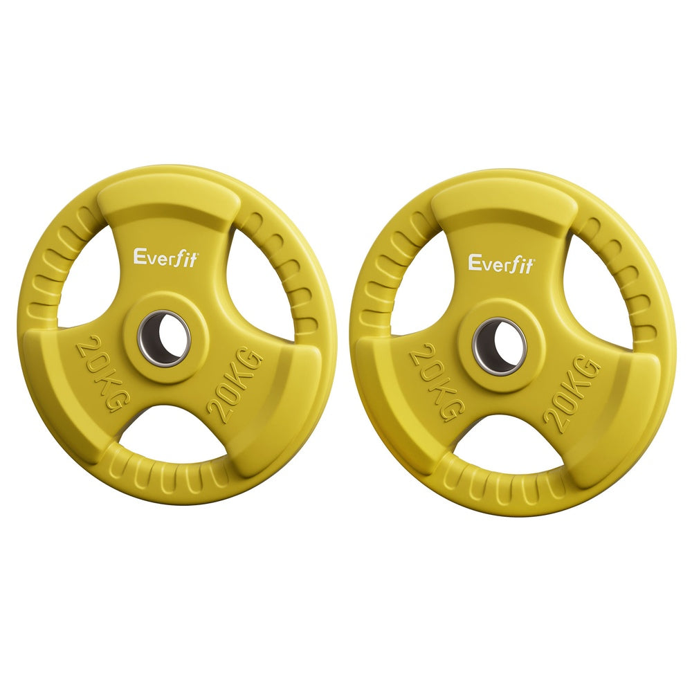 Everfit 20kg Olympic weight plates yellow pair barbell plates home gym