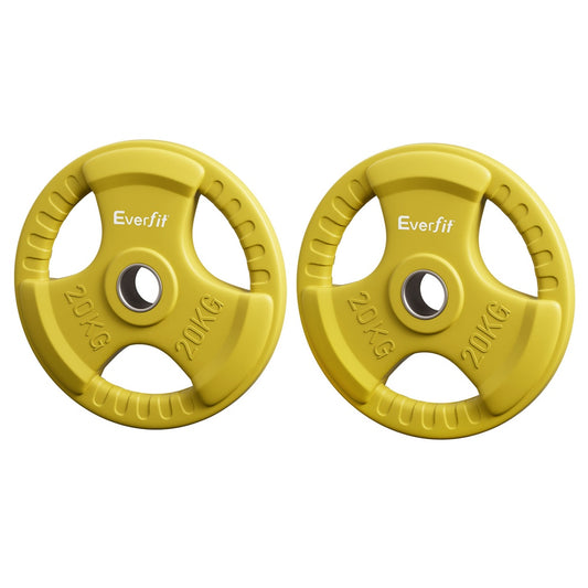 Everfit 20kg Olympic weight plates yellow pair barbell plates home gym