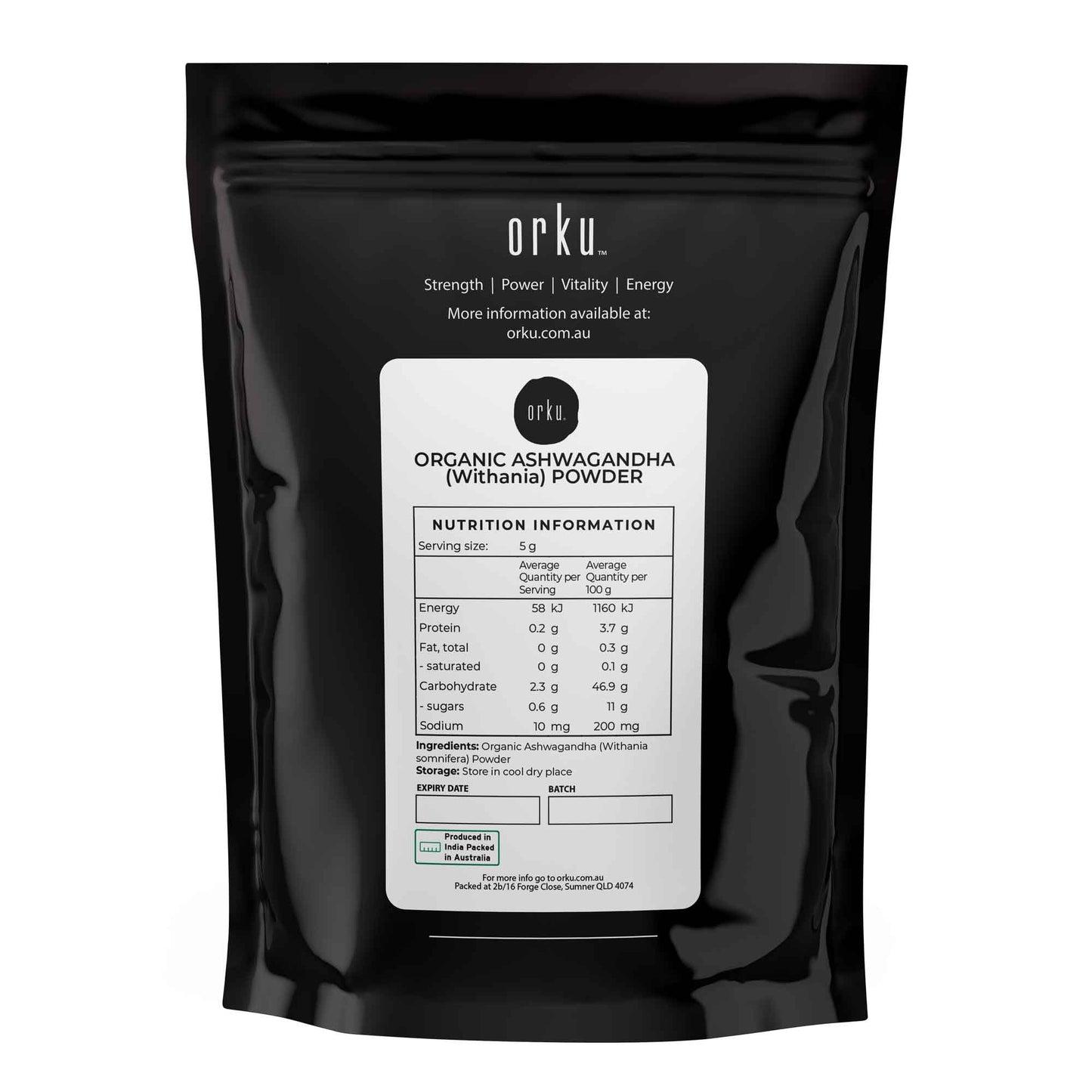 ashwagandha root powder Orku organic 100g Withania somnifera supplement for stress support