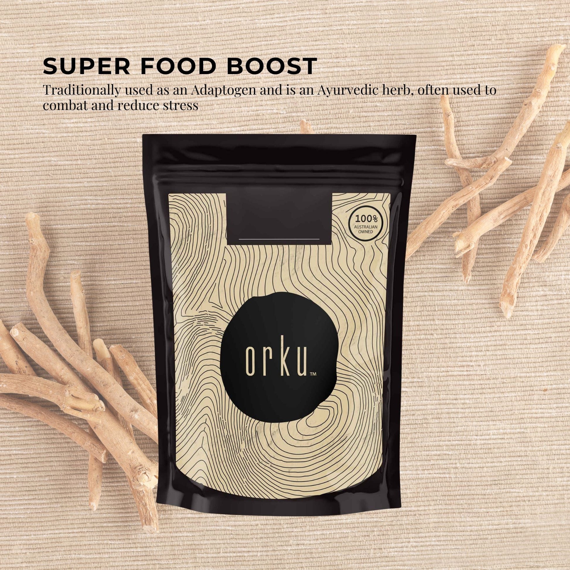 ashwagandha root powder natural supplement for stress recovery and overall wellbeing