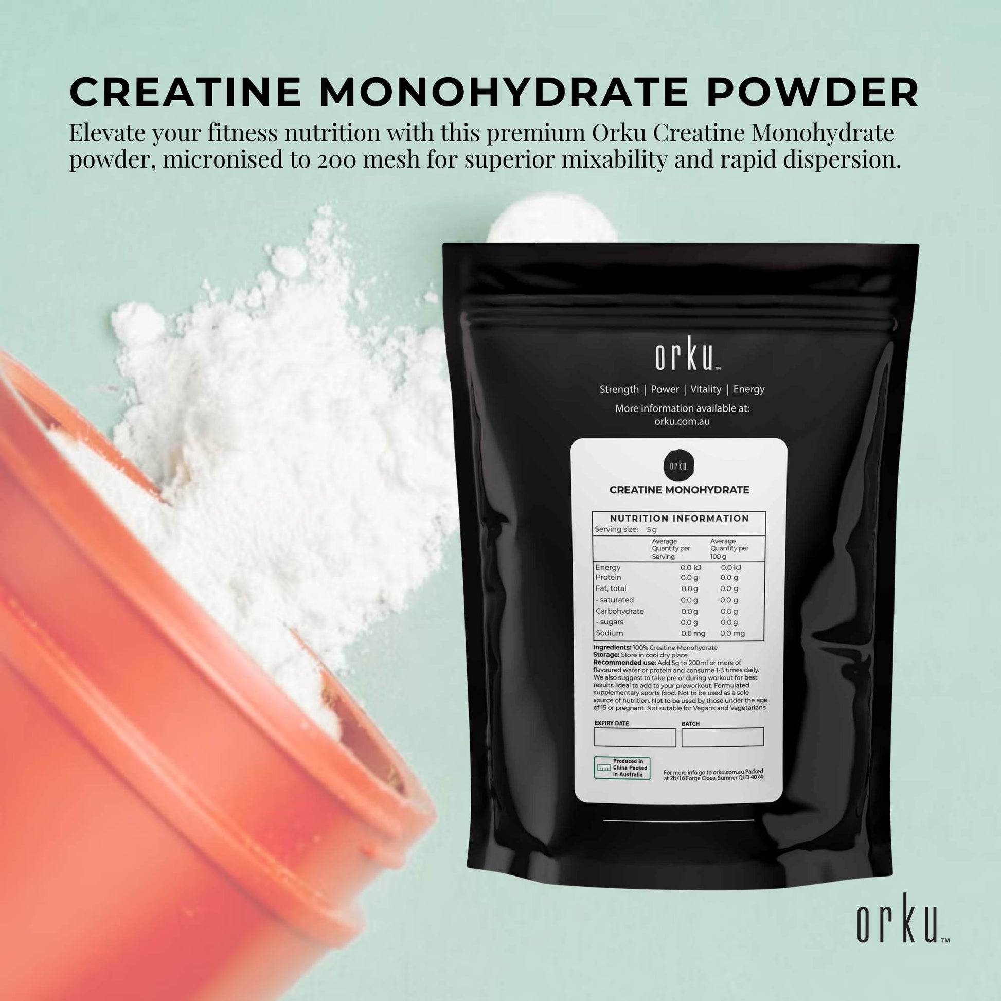 creatine monohydrate powder Orku 400g supplement for gym performance strength and recovery