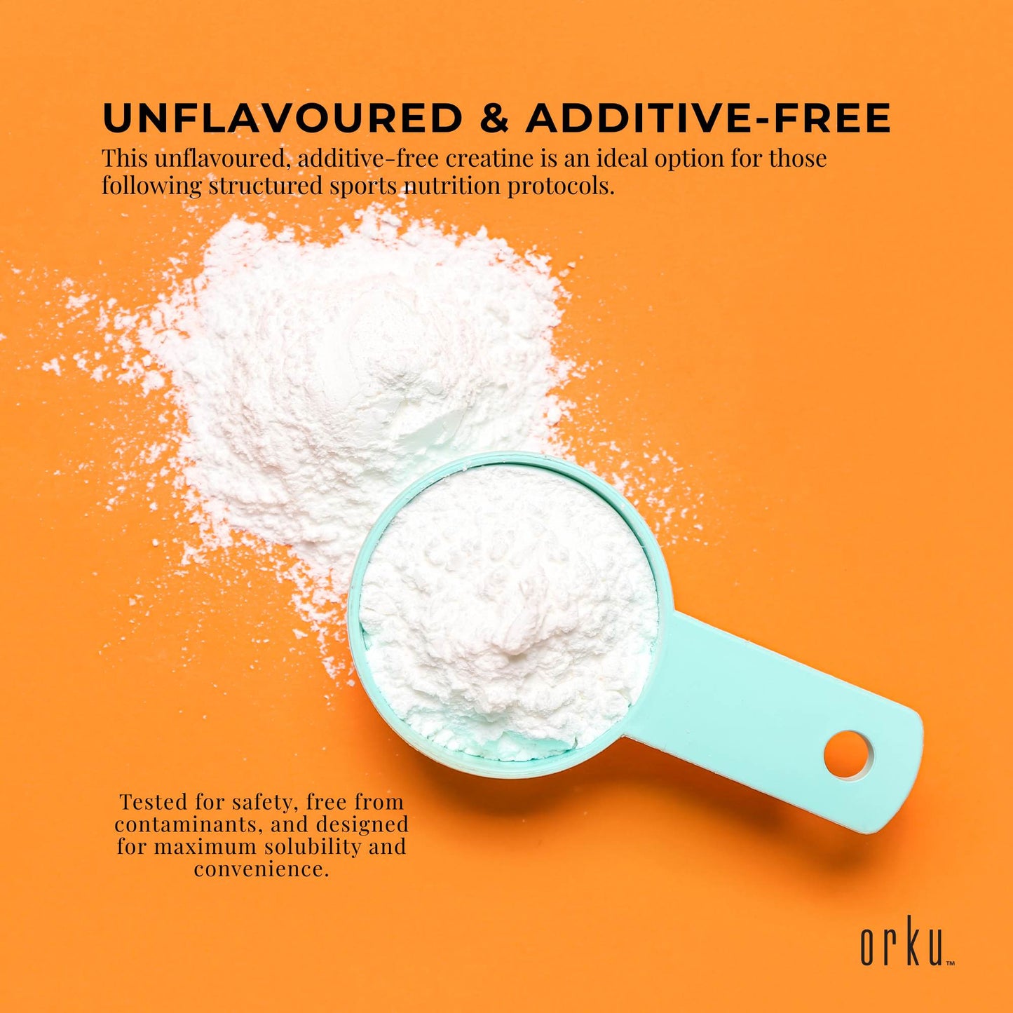 creatine monohydrate powder Orku 400g serving scoop and dosage guide for daily use