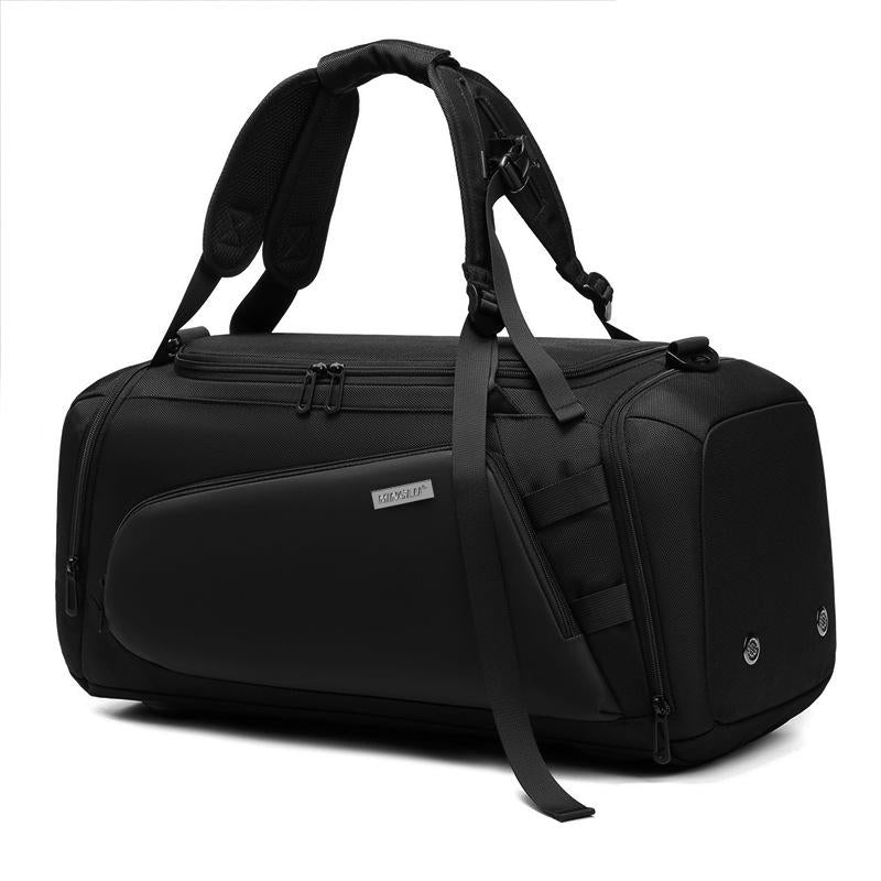 large gym bag black with separate wet dry compartments front view