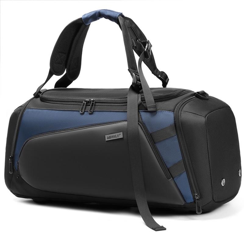 large gym bag black with separate wet dry compartments side view