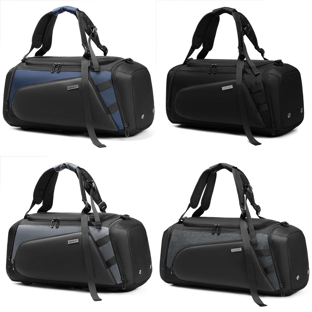 large gym bag black with separate wet dry compartments multiple views