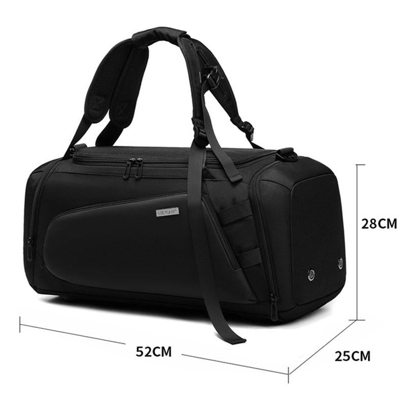 large gym bag black with separate wet dry compartments and size dimensions