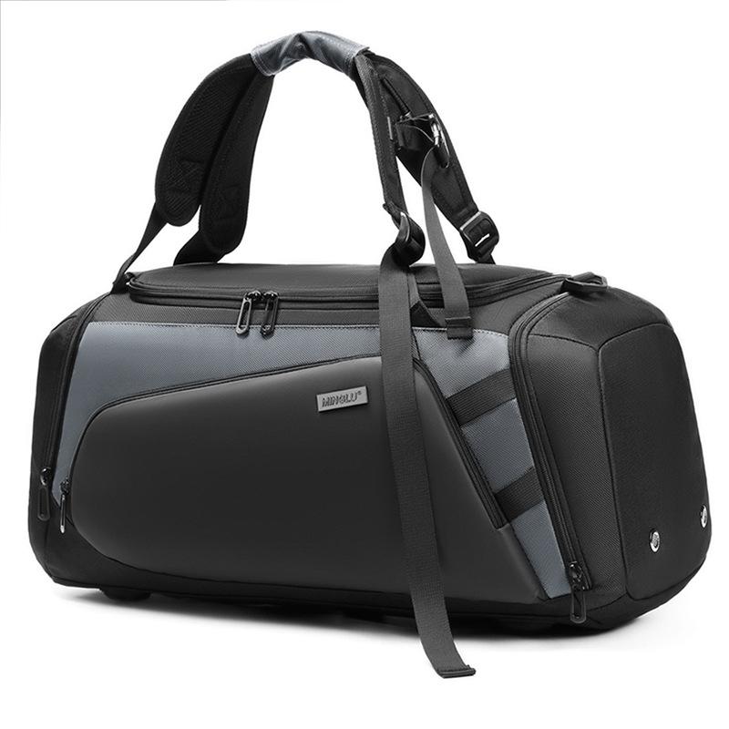 large gym bag black with separate wet dry compartments front view