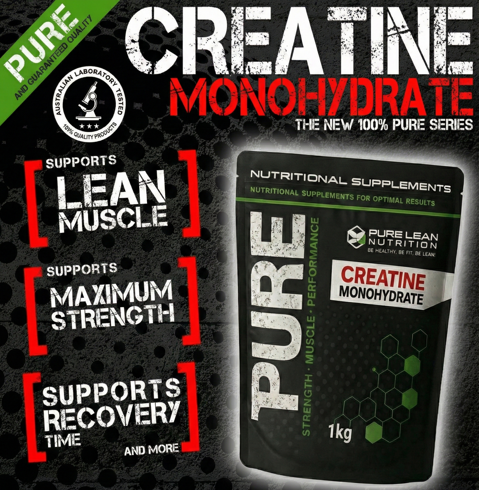 creatine monohydrate powder supplement HPLC tested for purity and performance