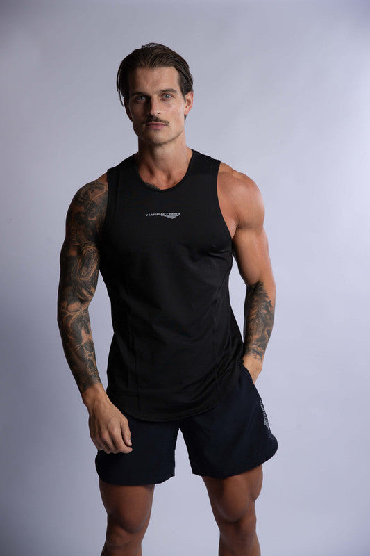 men's performance gym stringer black large full front view