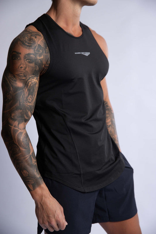 men's performance gym stringer black large angled front view