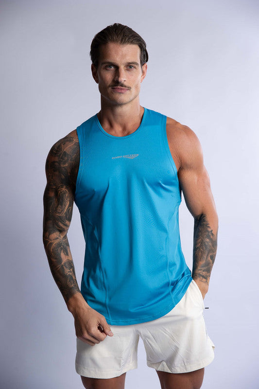 men's performance gym stringer mykonos blue medium full front view