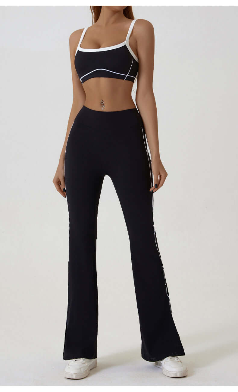 Leggings for gym in black with sporty design, perfect for workouts and activewear.