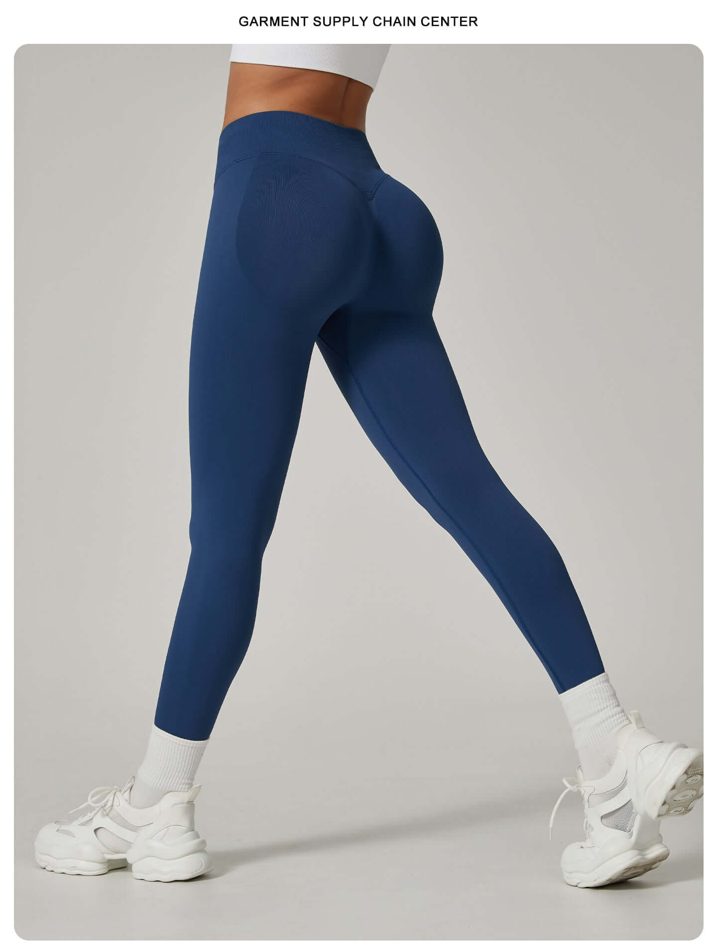 yoga pants women dark blue high waisted butt lift leggings size S side view