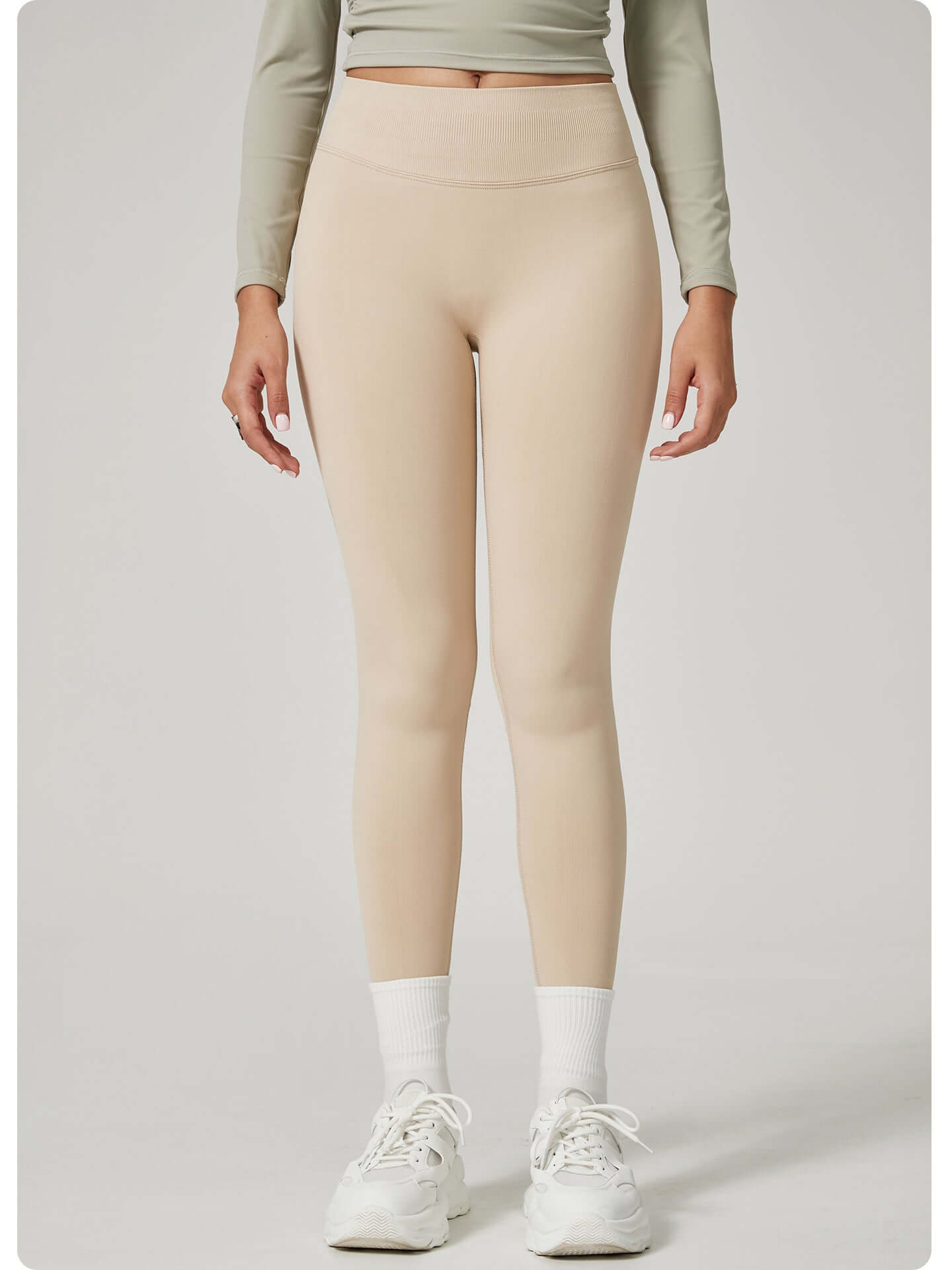 yoga pants women beige high waisted butt lift leggings size S front view