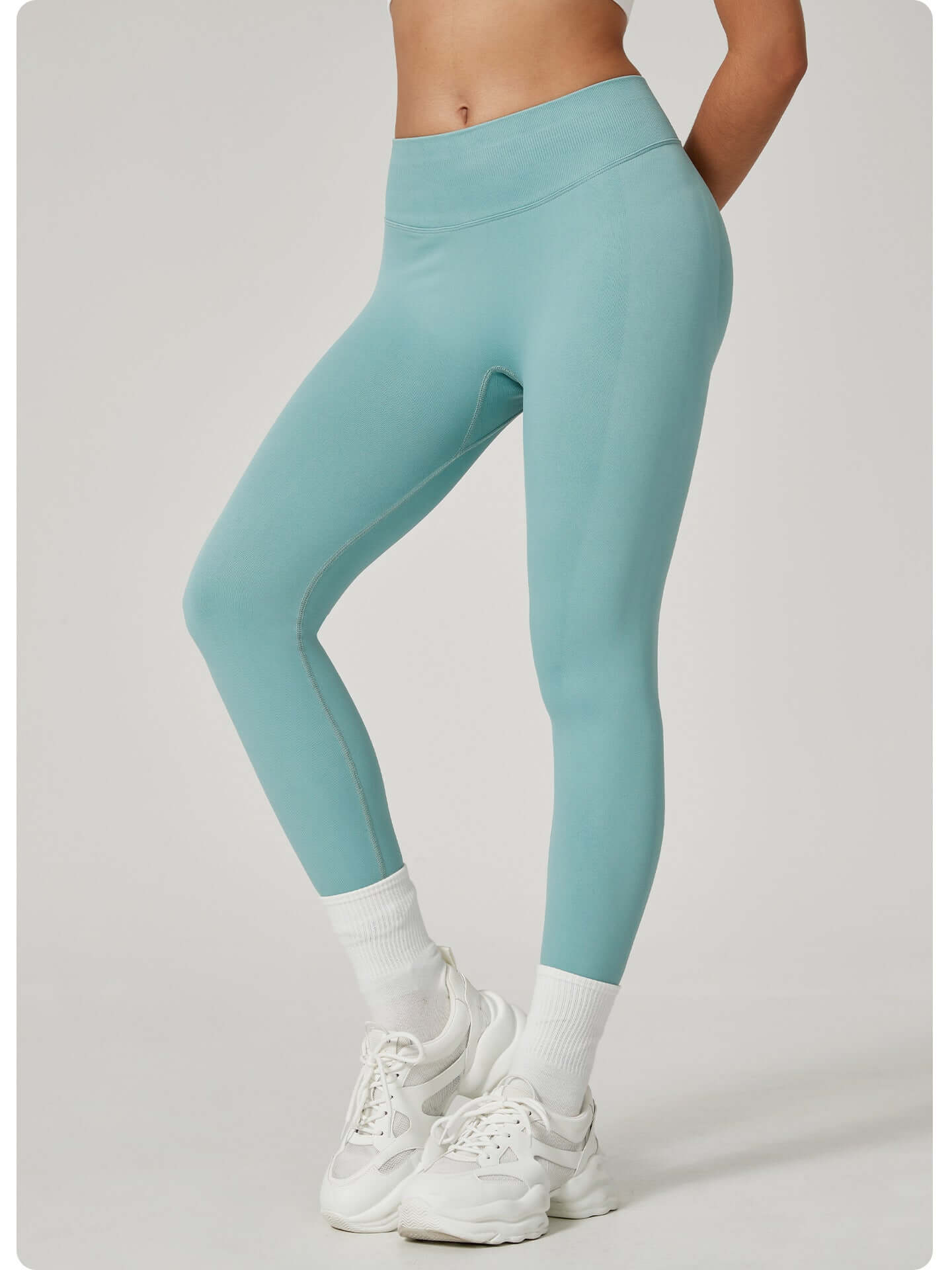 yoga pants women aqua high waisted butt lift leggings size L front view