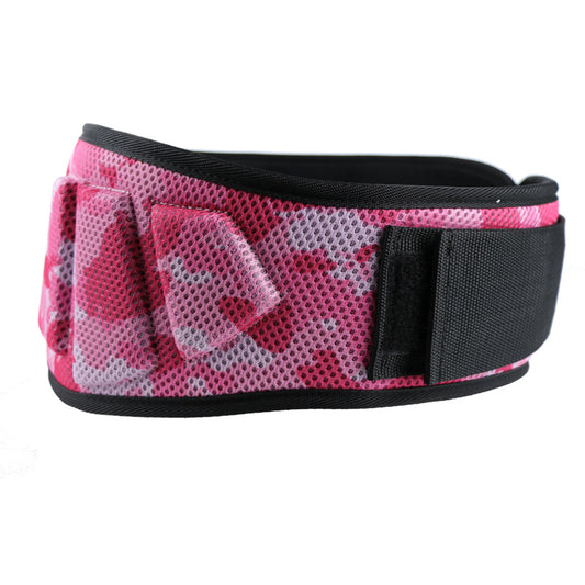 pink camo gym weightlifting belt for squats deadlifts and lumbar support