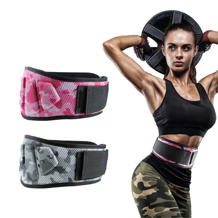 gym weightlifting belt pink camo support belt worn during training