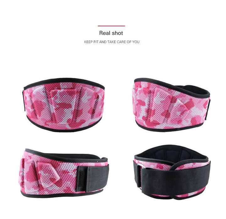 gym weightlifting belt pink camo support belt multiple views